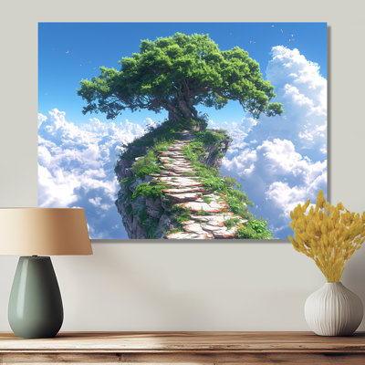 Chemin vers un arbre dans les nuages - art mural chêne