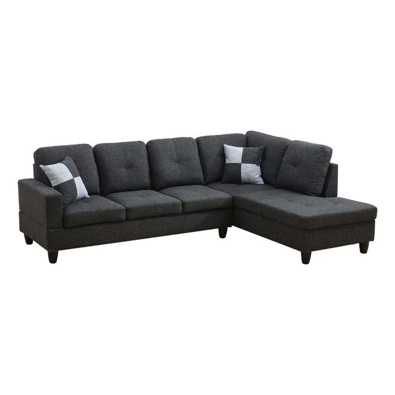 Laurana Upholstered L-Shaped Sectional Right Hand Facing, Charcoal Gray 100% Linen