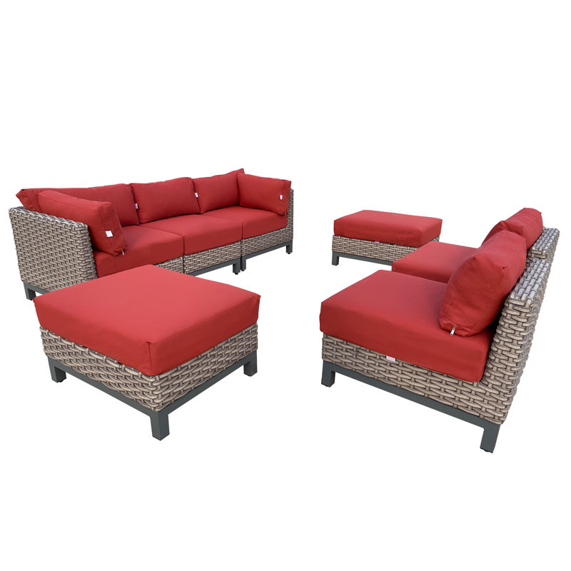 Iliah 116.54'' Wide U-Shaped Aluminum Patio Sectional with Cushions, Red