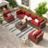 Ensemble de conversation modulaire en osier pour 6 personnes avec coussins Dinyu