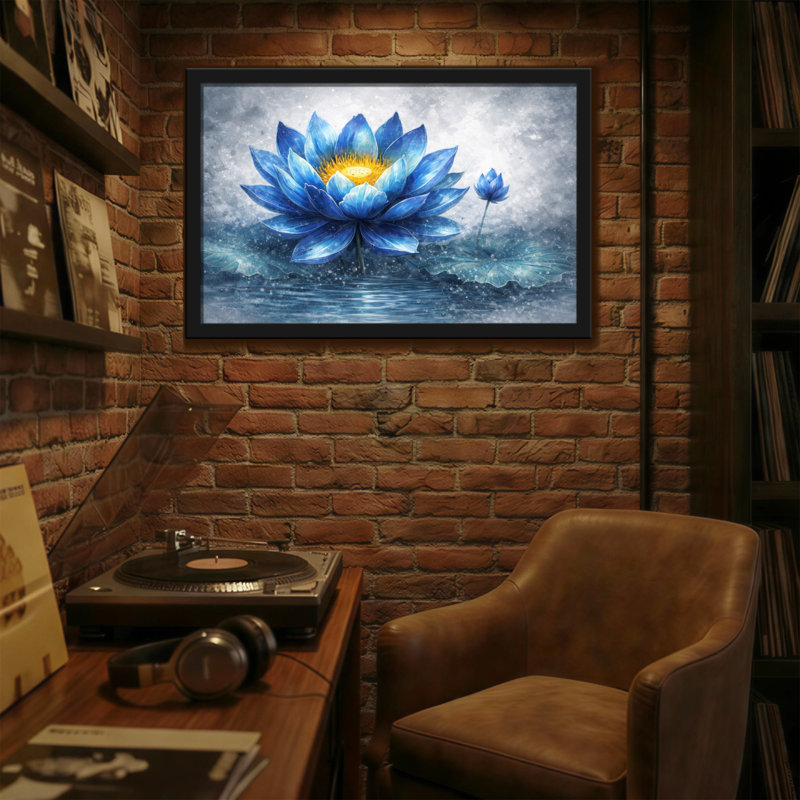 «Plants & Flowers Blue Lotus Flower Water Reflection», reproduction d'art, H 20 po x l 30 po