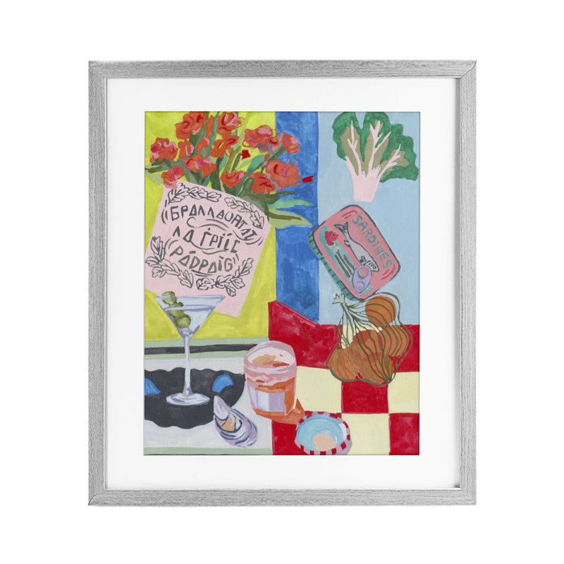 «Kitchen Checkered Still Life», reproduction sous verre encadrée, design par Melissa Wang, Cadre de ferme gris
