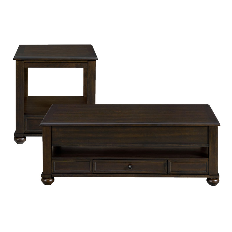 Spinelli 2PC Occasional Table Set In Cherry-Rectangular Lift-Top Coffee Table & End Table