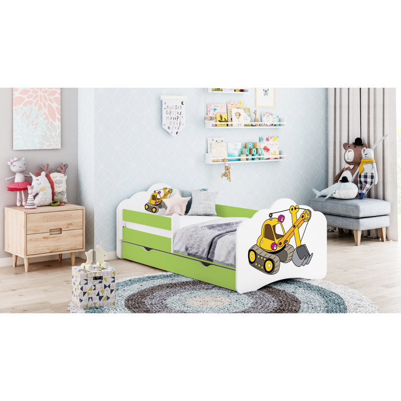 Rio Cot Bed / Toddler Bed Frame with Drawers, Green, 65 x 80 x 160cm