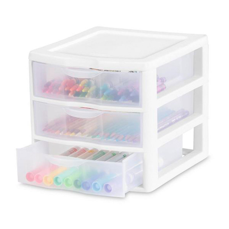 White Clearview Plastic 3 Drawer Desktop Storage Unit, 6 Pack