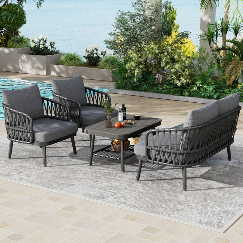 4-Piece Outdoor Patio Furniture Set, Gray, Gray