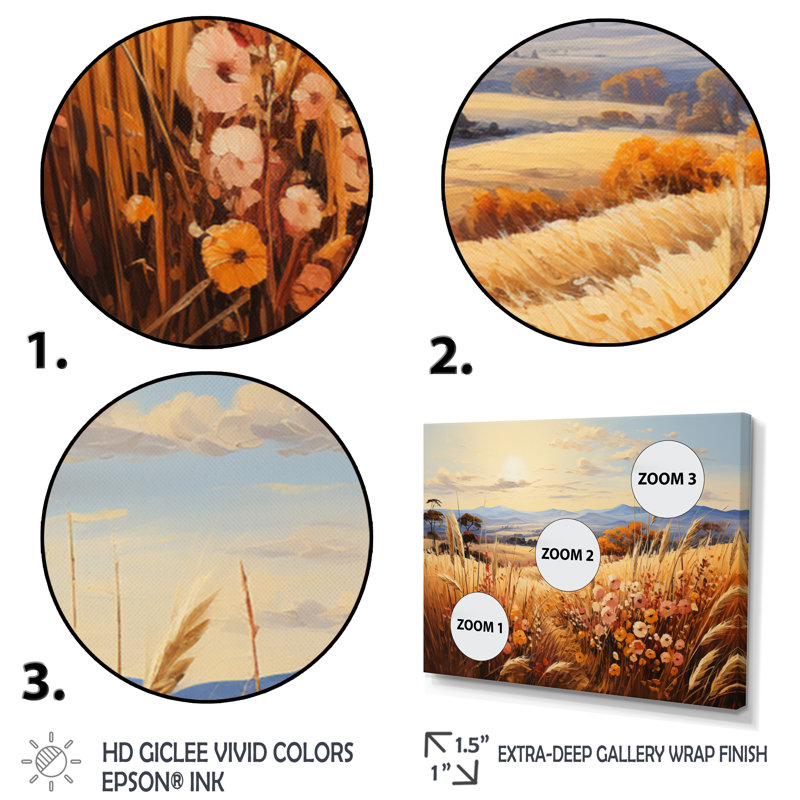 Champ de blé campagne rustling I, H 16 po x l 32 po x P 1 po, Cadre simple blanc