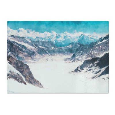 Tempered Glass Aletsch Glacier in Switzerland Painting Chopping Board
