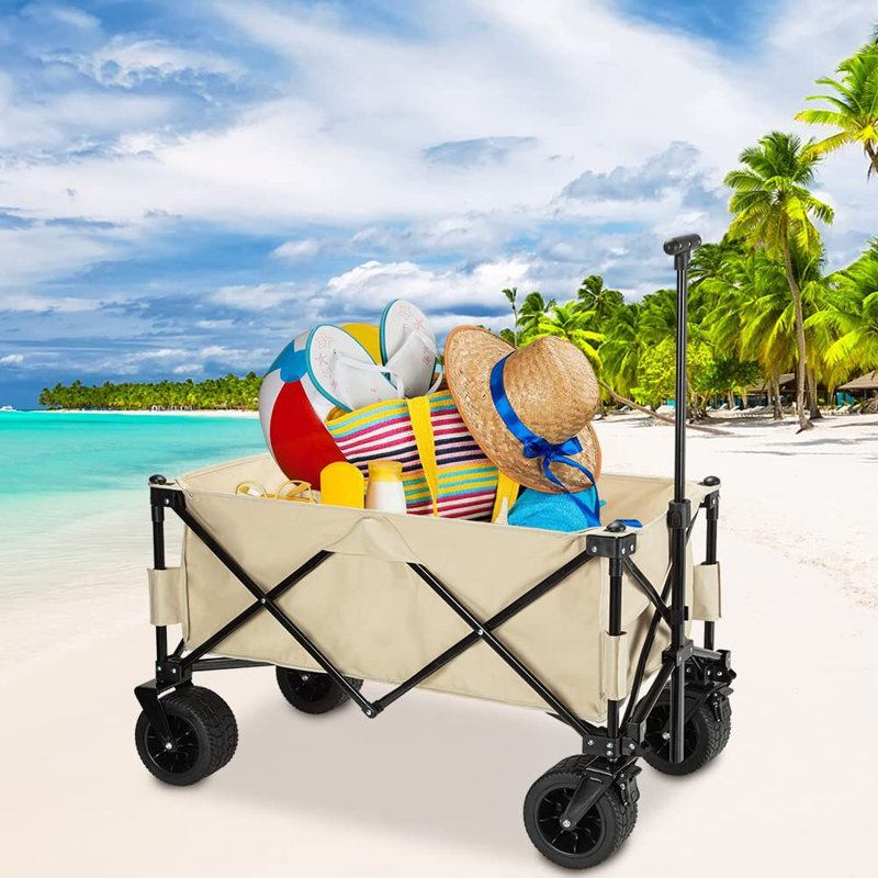 Chariot pliable, chariot de plage grande capacité, 330 lb, Beige