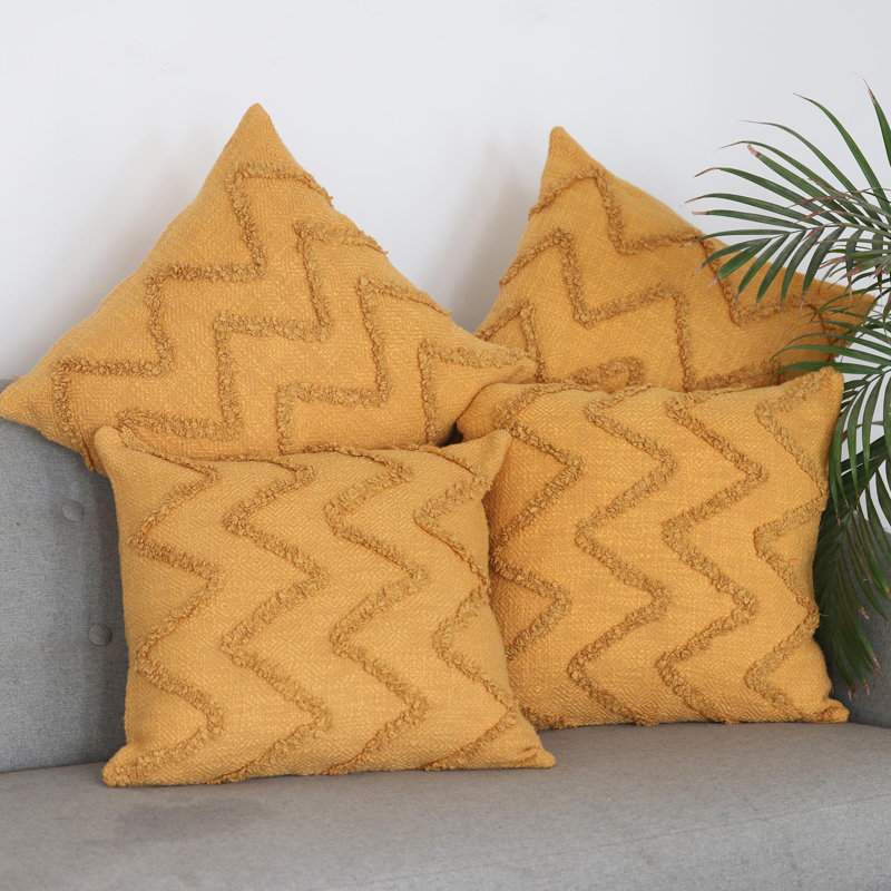 Ensemble de housses de coussin en coton brodées à la main Dakota Fields Marigold Path (lot de 4)