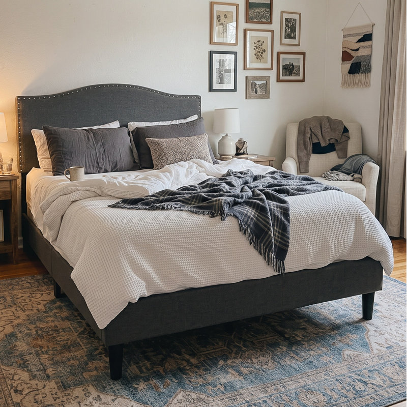 Upholstered Standard Bed, Queen, Gray