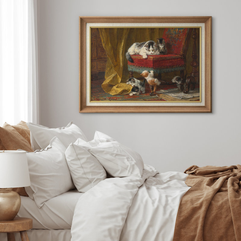 «Vintage Cat and Kittens Playtime Artwork», images de chambre à coucher, impression sur toile encadrée, impression numérique.