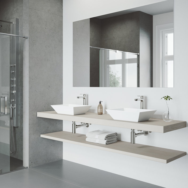 Vinca 18" L x 14" W x 5" H Rectangular White Matte Stone™ Vessel Bathroom Sink with 10" H Faucet