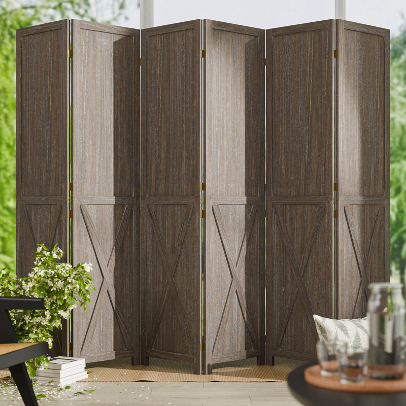 Cloison pliante en bois massif, 6, Brun