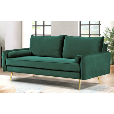 Mid-Century Velvet Sofa,Nailhead Upholstered Couch with Golden Metal Legs,Modern Large Sofa for Living Room