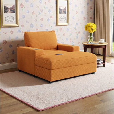 Chaise longue de 42,8 po avec repose-pieds avec rangement, canapé-lit tapissier avec port de charge USB intégré et porte-gobelets doubles
