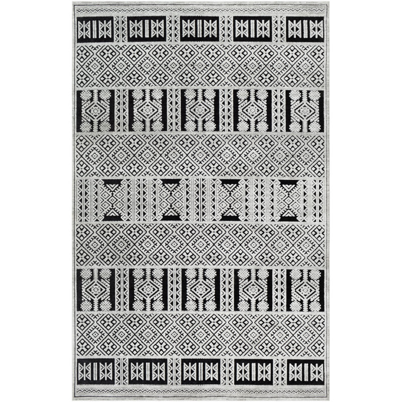 Tapis noir / ivoire d’inspiration mondiale Kailee, Rectangle 5 pi 3 po x 7 pi 3 po