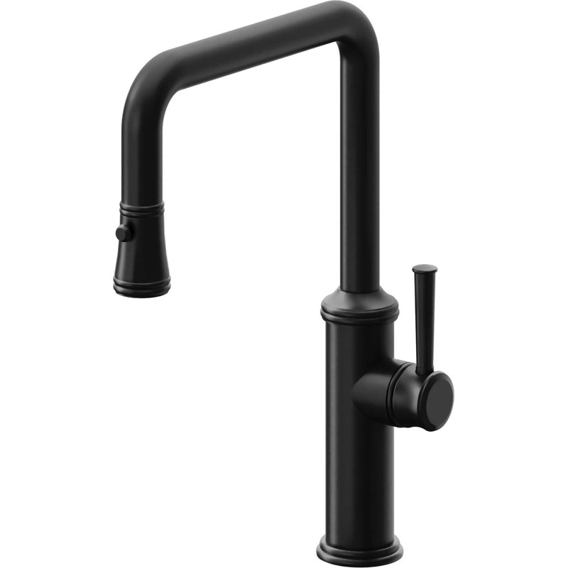 Davoli Kitchen Pull-Down Faucet with Button Sprayer - Quad Spout, Matte Black