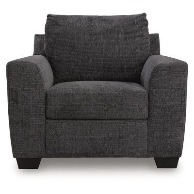Lorry Accent Chair with Track Arms, Ebony Black Chenille 44 Inch
