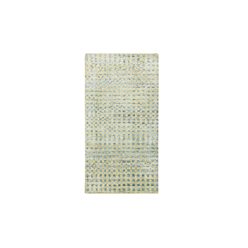 Tapis noué à la main en laine et soie d'inspiration Mid-Century 2 pi x 4 pi D3BA912AB33346C9A343292677EC97EF