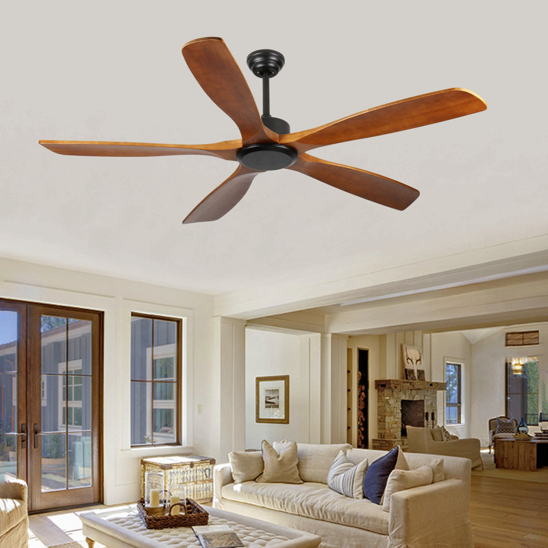 Ventilateur de plafond 60 po en bois sans lumière avec télécommande, ventilateur de plafond à profil bas sans lumière, moteur CC réversible silencieux avec minuterie