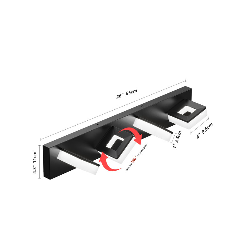 Luminaire de meuble-lavabo moderne noir mat à DEL avec applique murale 25 po 4 lumières