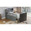 Cadre de lit simple avec rangement 4 tiroirs, cadre de lit en bois pour enfants, lit plateforme simple avec tête de lit garde-corps et échelle, aucun sommier requis, assemblage facile, gris