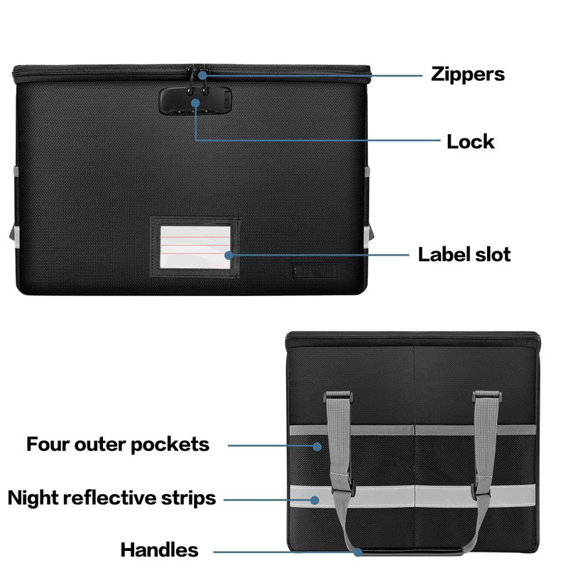 File Box With Lock,Fireproof Box File Storage Organizer Anti-Static Box,Collapsible Fireproof Document Box Filing Box With Handle,Portable Home Office Safe For Hanging Letter/Legal Folder
