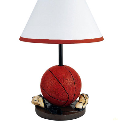 15" Tall Polyresin Accent Table Lamp, Basketball Shaped, Cone Linen Shade