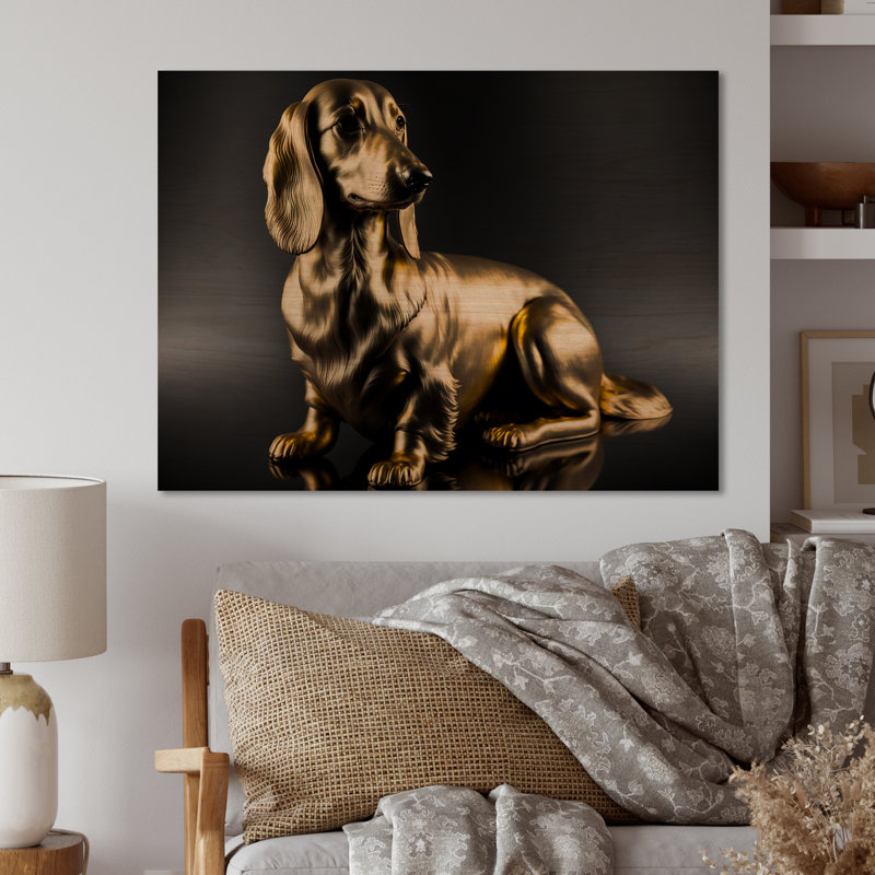 Golden Glam Dachshund I - reproduction sur toile, L 40 po x H 30 po x P 1,5 po, Bois