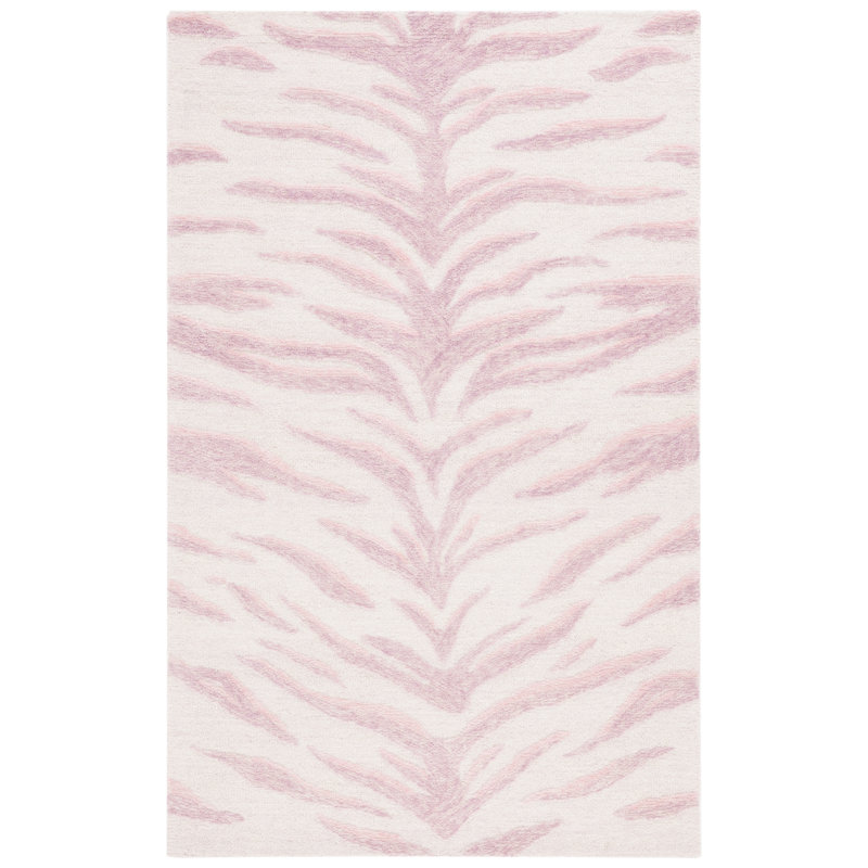 Vinney Ebony Hand Tufted Wool Cotton Animal Print Rug in Ivory/Pink, Rectangle 4' x 6'