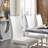 Contemporary 7-Piece Faux Marble Dining Set with Upholstered Cantilever Chairs-816305823-816305820