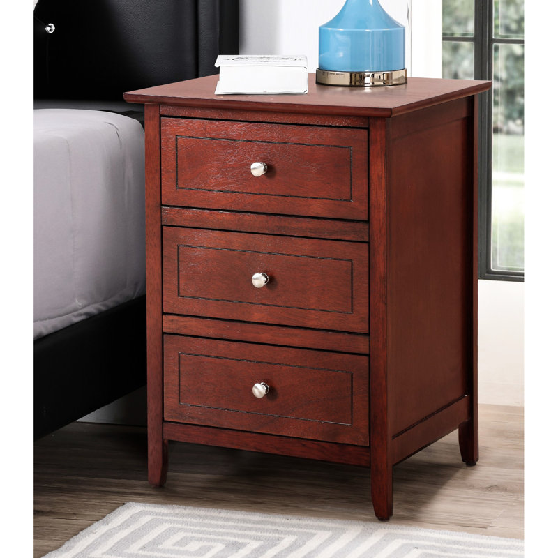 Bedroom Transitional Cherry Nightstand - 25" Height X 19" Width 15" Depth 3 Broad Drawers For Storage Advantage Daily Use Elegant Warm Finish Bedrooms H W D Ample Convenience Planned Utilization