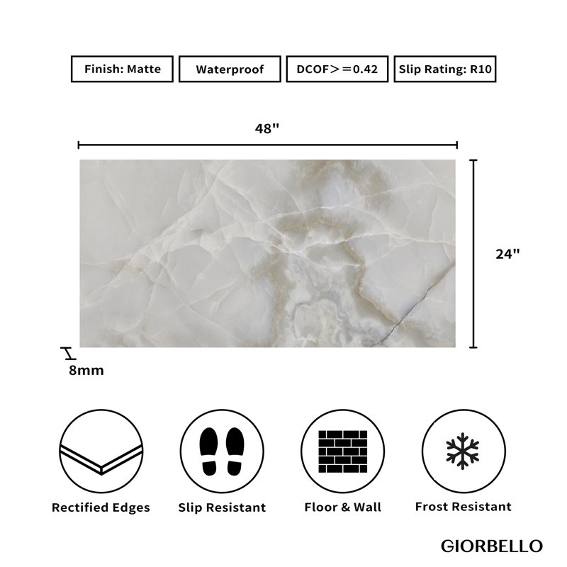 Carreau de porcelaine et de plancher 24 po x 48 po American Onyx, Ivoire ivoire