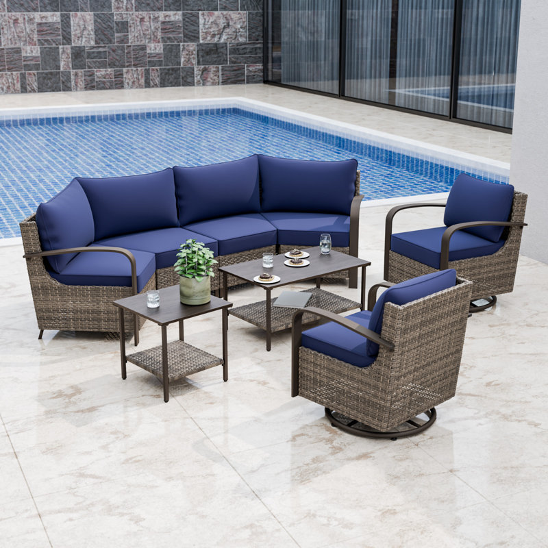 6 - Person Patio Conversation Set with Swivel Lounge Chairs, Blue