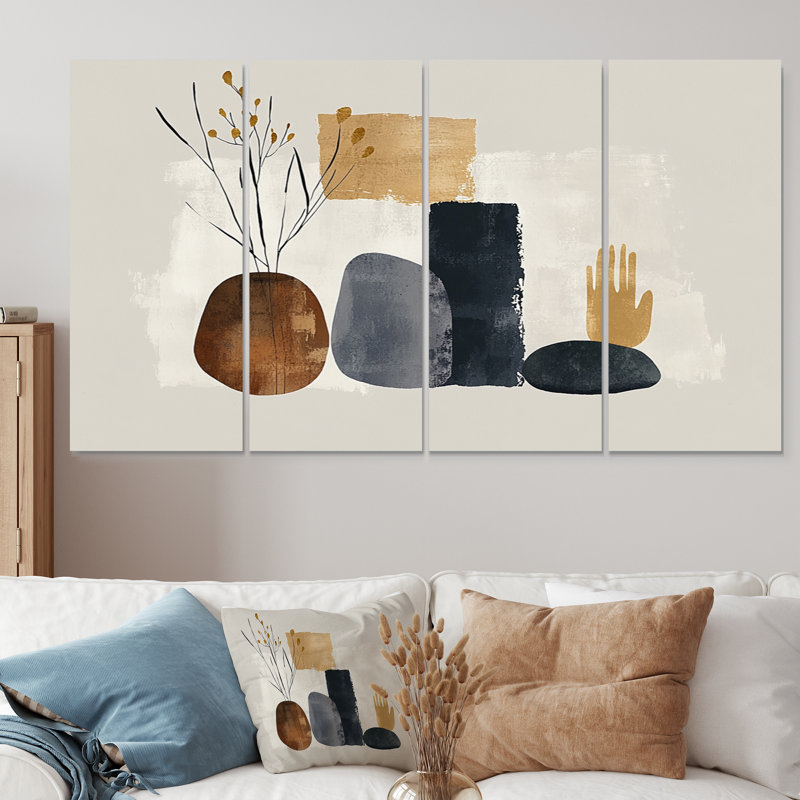 Minimal and Botanical Nature Forms - Abstrait minimalisme, ensemble d'art sur toile, H 28 po x l 48 po