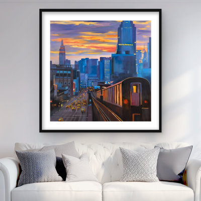 «Subway in New York City», reproduction encadrée orange contemporaine