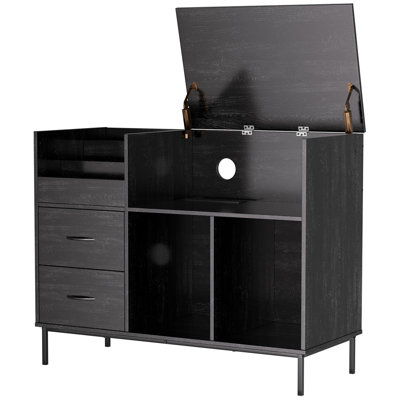 Record Player Stand with Power Outlet & Flip-Down Lid, Turntable Table with Storage for 300+ Vinyls,Wood Grain Media Console with 2 Drawers, 27.6" with Dust Protection, Some Assembly Required