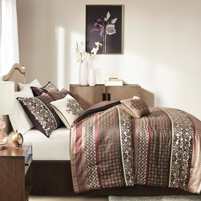 King Size Red Comforter 7 Piece - Geometric Print And Choice Style Combination, Red
