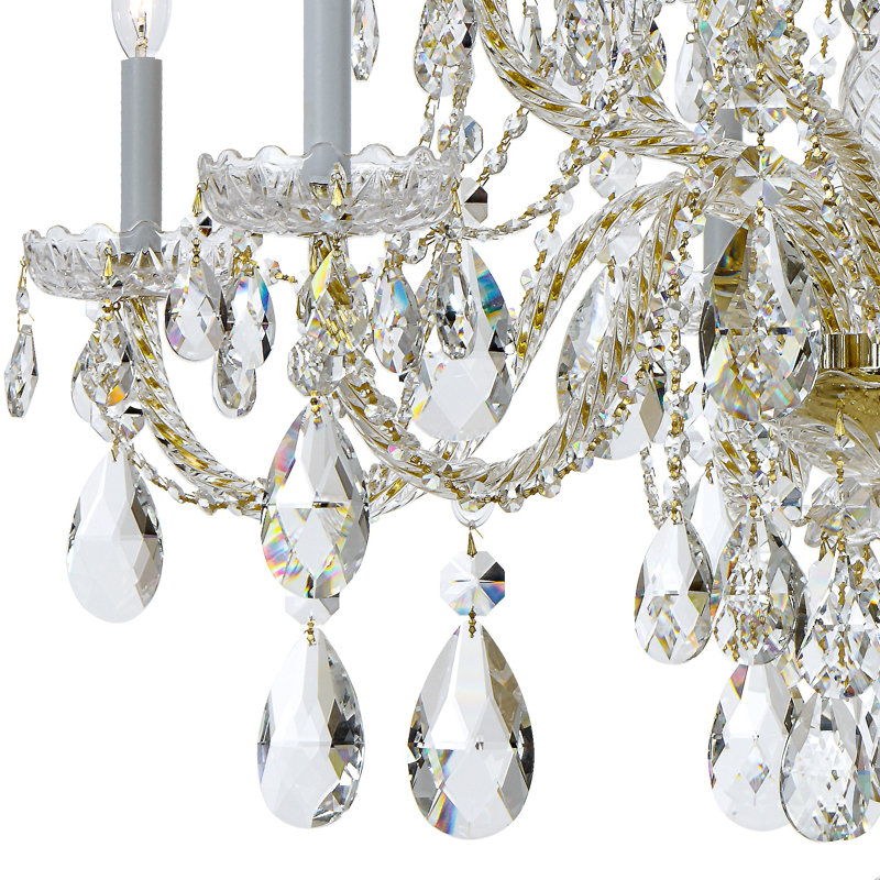 Wehr 12 - Light Candle Style Classic / Traditional Chandelier with Crystal Accents, Polished Brass, Majestic Wood Polished