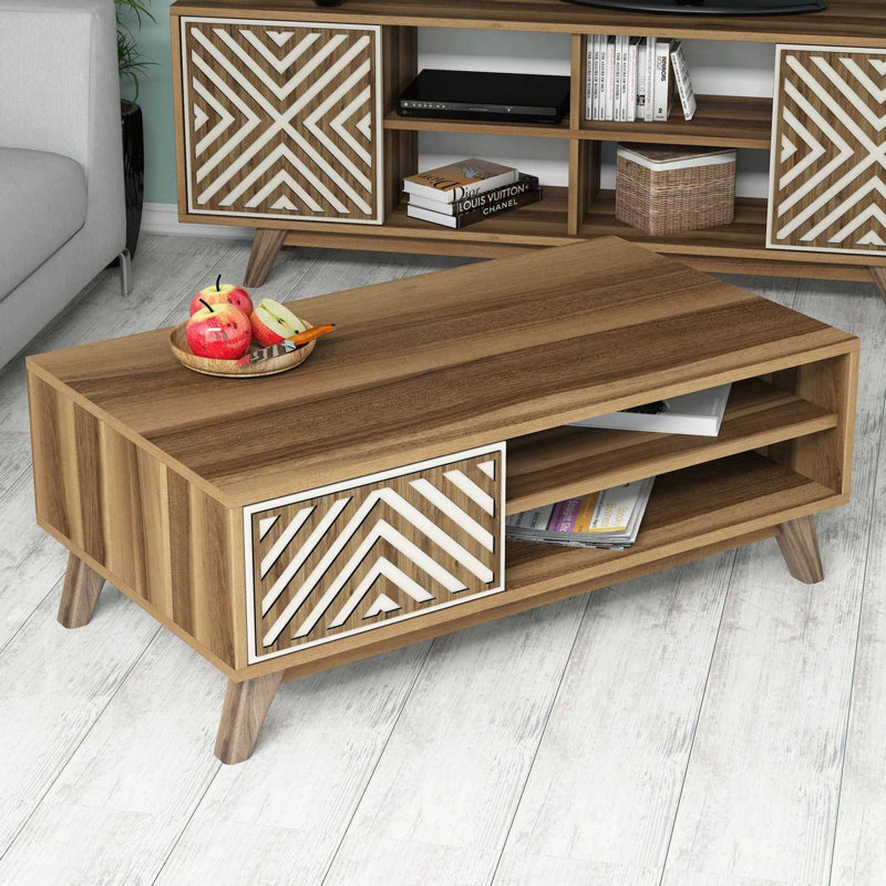 Crews Four Leg Coffee Table, Walnut/Cream