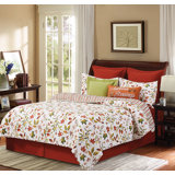 Camila Red/Green/White Standard Cotton 3 Piece Quilt Set