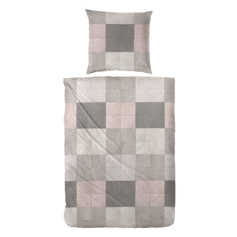 Marlie Cotton 91 TC Duvet Cover Set, Single - 1 Pillowcase (80 x 80 cm), Pink/Grey