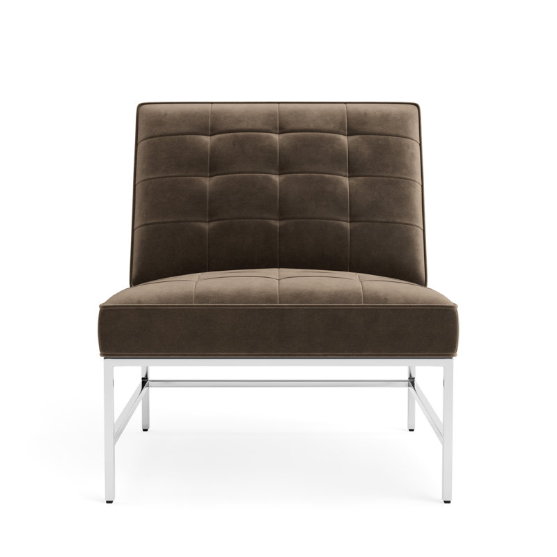 Major Chair, Performance Velvet - Otter, Polished Stainless Steel