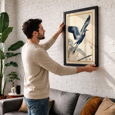 Heron in Flight Japandi - Framed Print