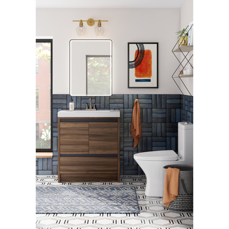30.5" Single Bathroom Vanity With Cultured Marble Top, Caramel Mist