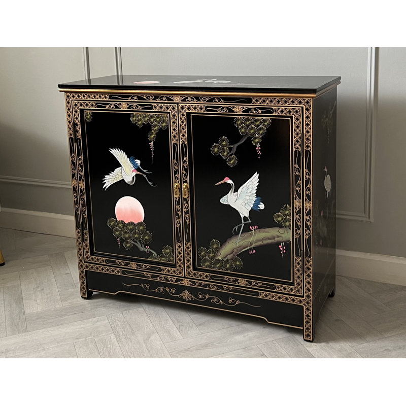 Rockaway Hand Painted Lacquer Sideboard Cabinet Cranes Artistry