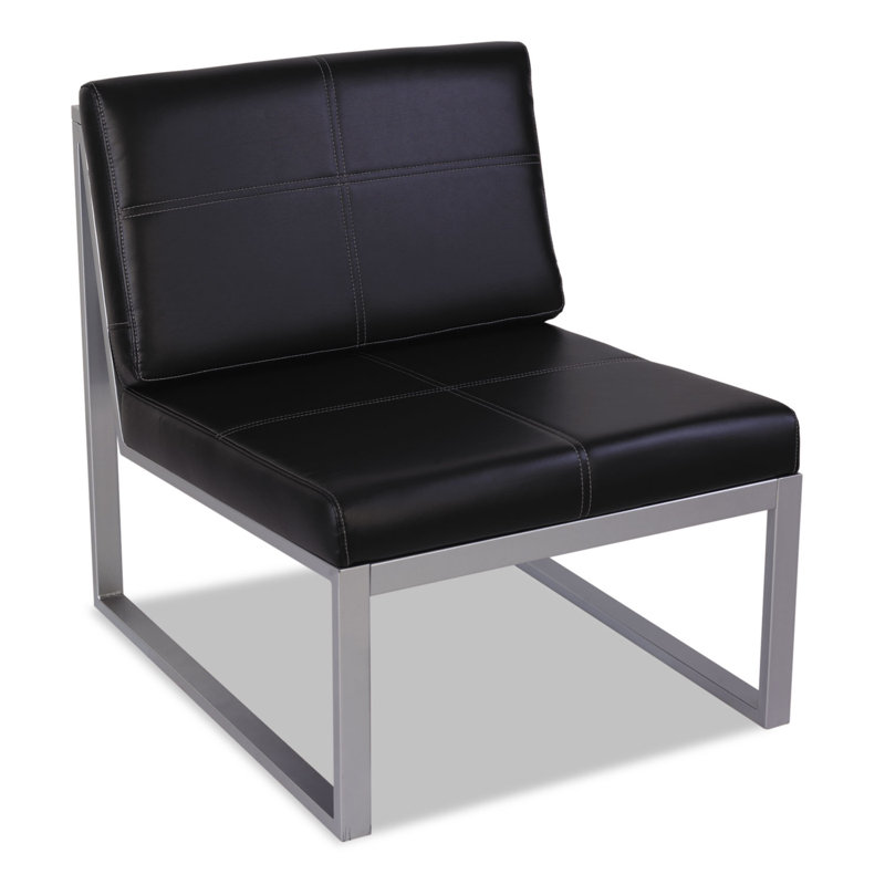 Black Leather Armless Chair with Silver Metal Frame