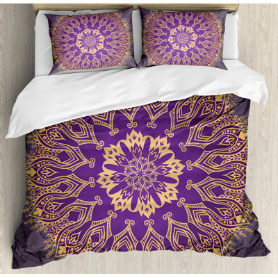 Ensemble de housse de couette ethnique à motif de dentelle comme arabesque à motif dentelle Mandala Round