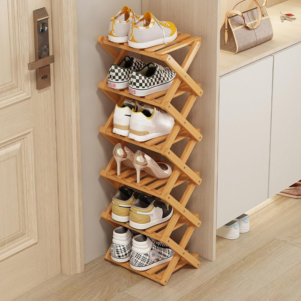 Rebrilliant Vertical Narrow Shoe Rack, 6 Tier Portable Folding Shoe ...